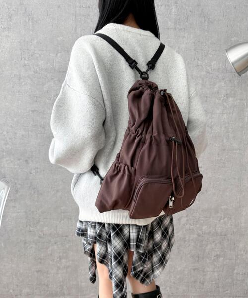 WEGO(ウィゴー)の「WEGO/【25年秋冬新作】2ポケットドロストナップサック(バックパック/リュック・レディース・ブラック/ブラウン・FREE)」の4枚目の写真