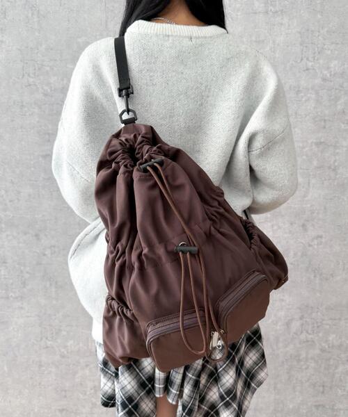 WEGO(ウィゴー)の「WEGO/【25年秋冬新作】2ポケットドロストナップサック(バックパック/リュック・レディース・ブラック/ブラウン・FREE)」の7枚目の写真