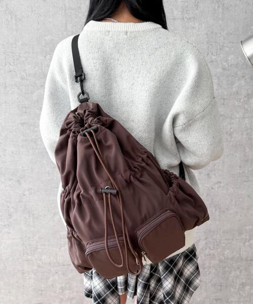 WEGO(ウィゴー)の「WEGO/【25年秋冬新作】2ポケットドロストナップサック(バックパック/リュック・レディース・ブラック/ブラウン・FREE)」の9枚目の写真