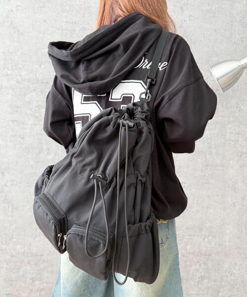 WEGO(ウィゴー)の「WEGO/【25年秋冬新作】2ポケットドロストナップサック(バックパック/リュック・レディース・ブラック/ブラウン・FREE)」の5枚目の写真