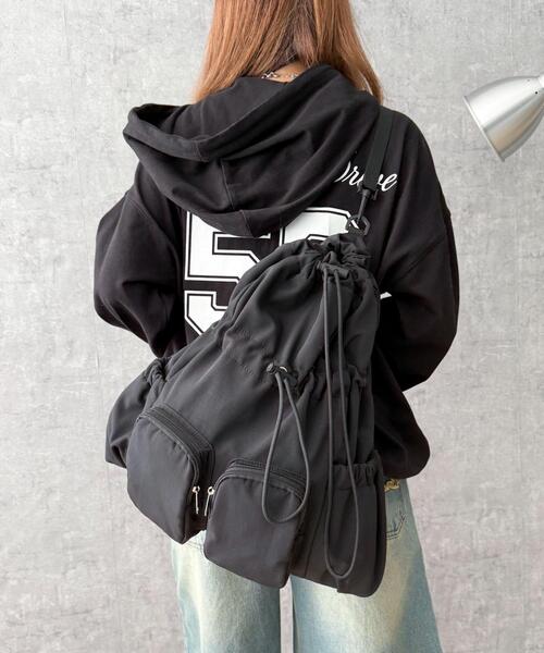 WEGO(ウィゴー)の「WEGO/【25年秋冬新作】2ポケットドロストナップサック(バックパック/リュック・レディース・ブラック/ブラウン・FREE)」の6枚目の写真