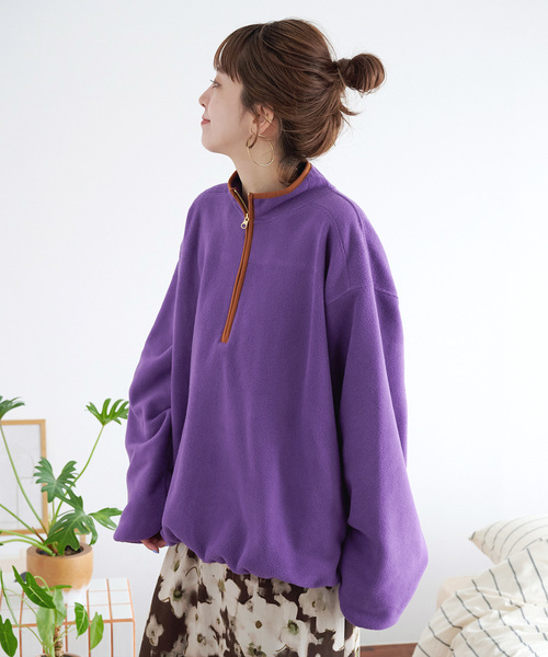 B.C STOCK(ベーセーストック)の「【ZOZO限定】フリースハーフジップ(Tシャツ/カットソー・レディース・ブラウン/パープル/チャコールグレー/ブルー・FREE)」の4枚目の写真