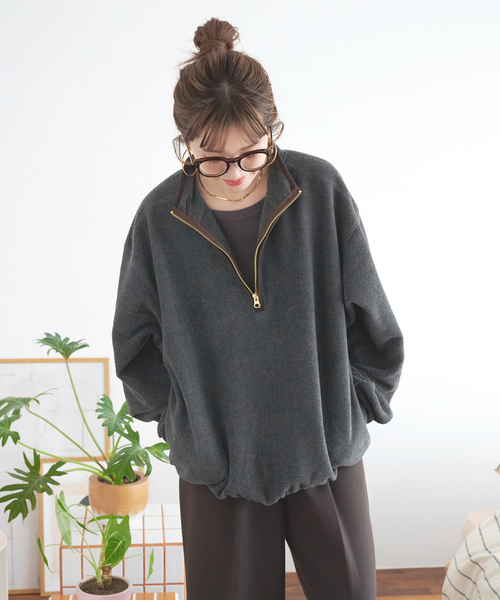 B.C STOCK(ベーセーストック)の「【ZOZO限定】フリースハーフジップ(Tシャツ/カットソー・レディース・ブラウン/パープル/チャコールグレー/ブルー・FREE)」の10枚目の写真