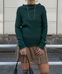 【着やせ効果抜群】袖配色レイヤーリブニット