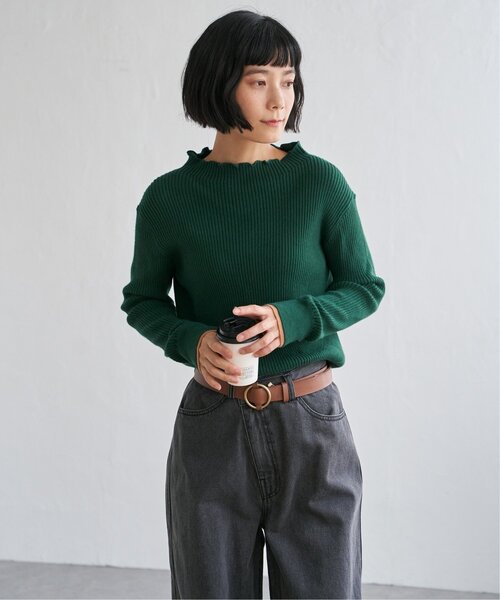 LBC（エルビーシー）の「【着やせ効果抜群】袖配色レイヤーリブニット（ニット/セーター・レディース・ホワイト/ワイン/ブラック/グリーン/杢グレー・M/L）」の10枚目の写真