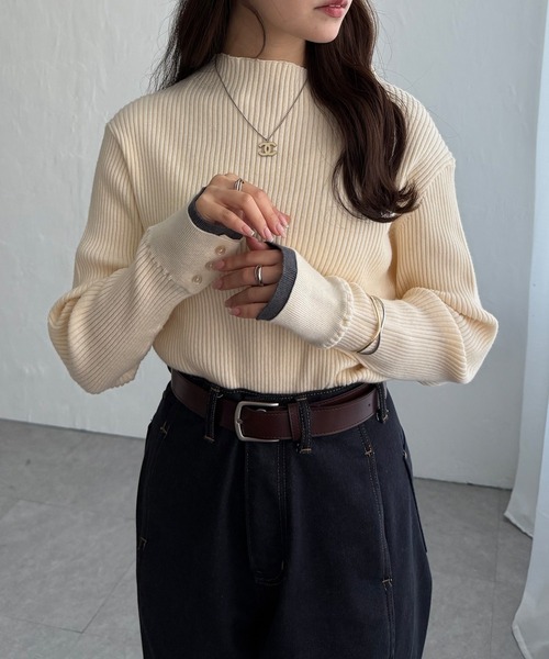 LBC（エルビーシー）の「【着やせ効果抜群】袖配色レイヤーリブニット（ニット/セーター・レディース・ホワイト/ワイン/ブラック/グリーン/杢グレー・M/L）」の17枚目の写真