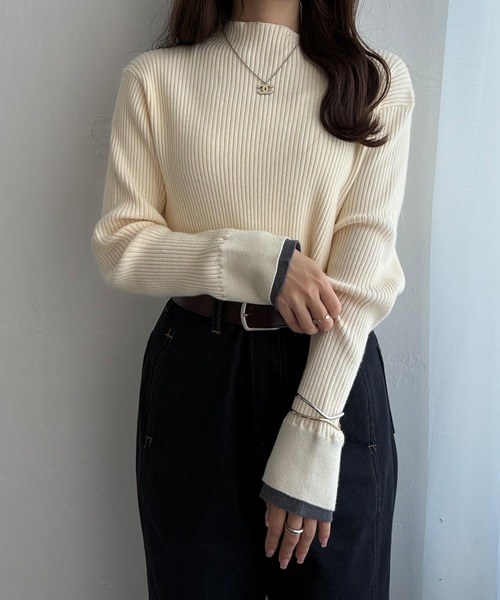 LBC（エルビーシー）の「【着やせ効果抜群】袖配色レイヤーリブニット（ニット/セーター・レディース・ホワイト/ワイン/ブラック/グリーン/杢グレー・M/L）」の19枚目の写真