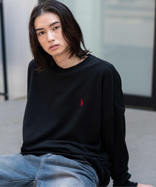 U.S. POLO ASSN.(ユーエスポロアッスン)の「∴WEGO/U.S. POLO ASSN. 別注ワンポイントプルオーバー(スウェット・メンズ・スミクロ/ブラック/オフホワイト/杢グレー・MEDIUM/LARGE)」の1枚目の写真