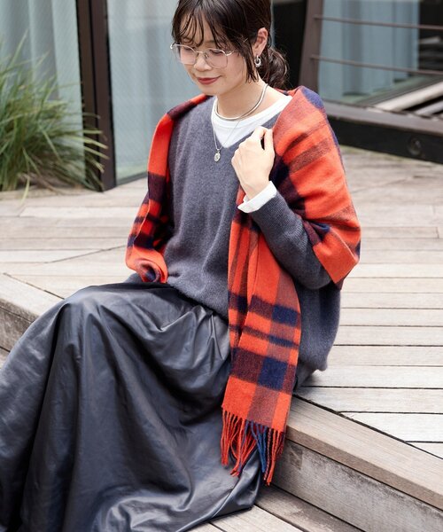 RIVE DROITE(リヴドロワ)の「【秋冬の差し色に】ウールカラーチェックストール(ストール/ショール・レディース・パープル/イエロー/オレンジ・FREE)」の1枚目の写真