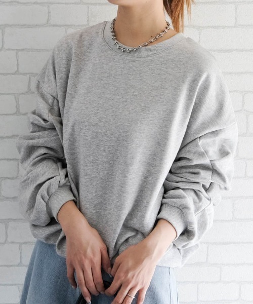 aquagarage(アクアガレージ)の「袖タックバルーントップス(Tシャツ/カットソー・レディース・ブラック/グレー・M)」の11枚目の写真