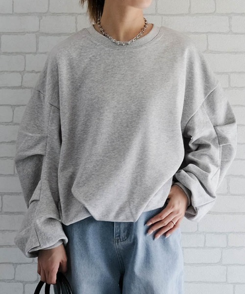 aquagarage(アクアガレージ)の「袖タックバルーントップス(Tシャツ/カットソー・レディース・ブラック/グレー・M)」の10枚目の写真