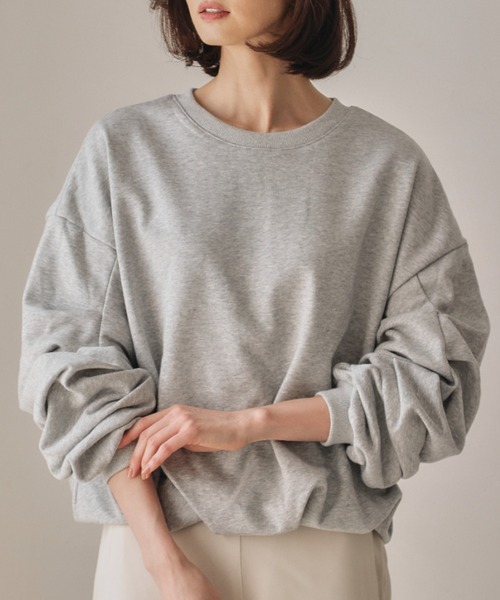 aquagarage(アクアガレージ)の「袖タックバルーントップス(Tシャツ/カットソー・レディース・ブラック/グレー・M)」の3枚目の写真