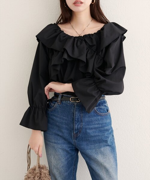 natural couture（ナチュラルクチュール）の「【WEB限定】クロスフリルデザインブラウス（シャツ/ブラウス・レディース・その他2/その他1/モカ/オフホワイト/ブラック・FREE）」の2枚目の写真