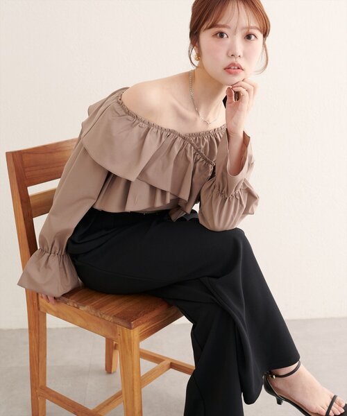 natural couture（ナチュラルクチュール）の「【WEB限定】クロスフリルデザインブラウス（シャツ/ブラウス・レディース・その他2/その他1/モカ/オフホワイト/ブラック・FREE）」の12枚目の写真