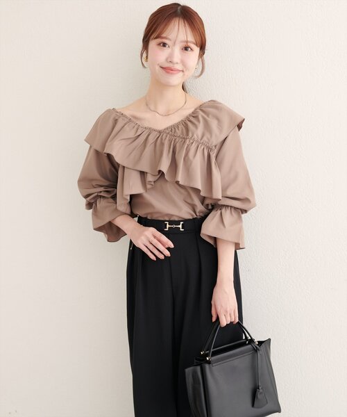 natural couture（ナチュラルクチュール）の「【WEB限定】クロスフリルデザインブラウス（シャツ/ブラウス・レディース・その他2/その他1/モカ/オフホワイト/ブラック・FREE）」の15枚目の写真