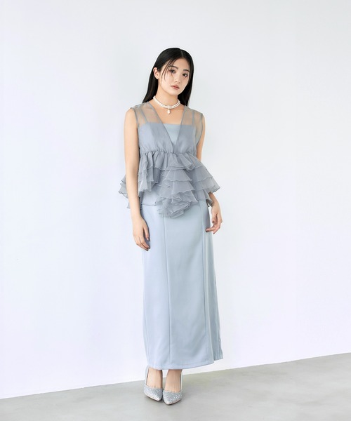 darial(ダリアル)の「【darial】体型カバーしながら華やかさをプラス / sheer volume top dress シアー ボリューム トップ ドレス 入園式 入学式 卒園式 卒業式 お呼ばれ 結婚式 二次会 成人式 同窓会 セレモニードレス パーティドレス オケージョンドレス(ドレス・レディース・ブラック/アイボリー/ブルー・S/M)」の3枚目の写真