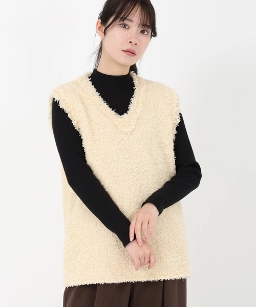 STRAWBERRY-FIELDS（ストロベリーフィールズ）の「アメリ―リュバン_ツイード編ニットベスト（ベスト・レディース・ベージュ/ブラック・2）」の2枚目の写真