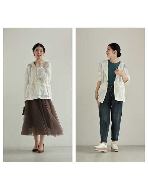 cawaii（カワイイ）の「細やかな花刺繍のフード付きシアーブルゾン（その他アウター・レディース・アイボリー/ベージュ・FREE）」の3枚目の写真