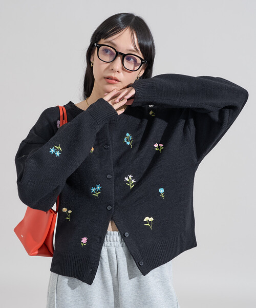 FREAK'S STORE（フリークスストア）の「花刺繍 クルーニットカーデ