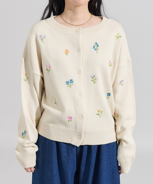 FREAK'S STORE（フリークスストア）の「花刺繍 クルーニットカーデ