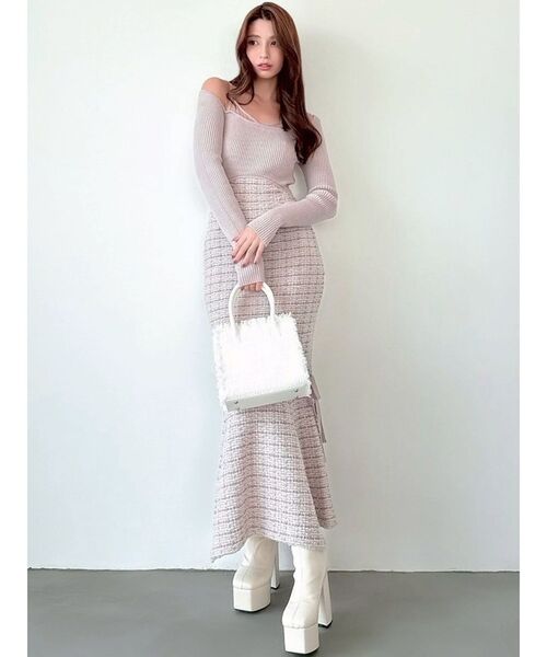 セール】シアードッキングツイードニットワンピース（ワンピース