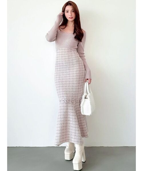 RESEXXY（リゼクシー）の「シアードッキングツイードニットワンピース（ワンピース・レディース・ブラック/レッド/ピンク・FREE）」の11枚目の写真