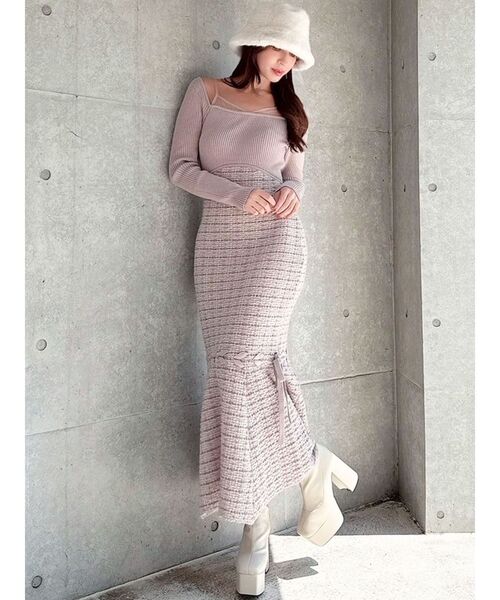 セール】シアードッキングツイードニットワンピース（ワンピース