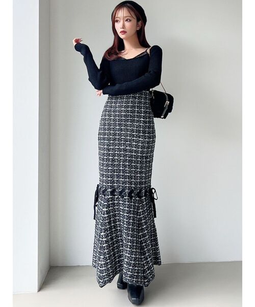 RESEXXY（リゼクシー）の「シアードッキングツイードニットワンピース（ワンピース・レディース・ブラック/レッド/ピンク・FREE）」の16枚目の写真