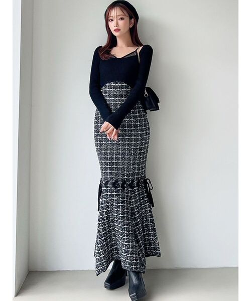 RESEXXY（リゼクシー）の「シアードッキングツイードニットワンピース（ワンピース・レディース・ブラック/レッド/ピンク・FREE）」の17枚目の写真