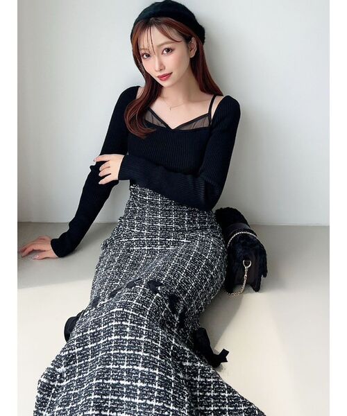 セール】シアードッキングツイードニットワンピース（ワンピース