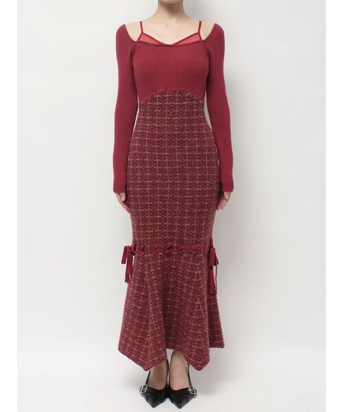 RESEXXY（リゼクシー）の「シアードッキングツイードニットワンピース（ワンピース・レディース・ブラック/レッド/ピンク・FREE）」の21枚目の写真