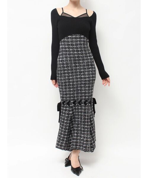 セール】シアードッキングツイードニットワンピース（ワンピース
