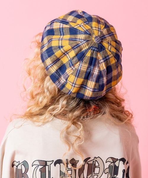 an meets zakka（アンミツザッカ）の「an meets zakka カラフルチェック柄ネルベレー帽（ハンチング/ベレー帽・レディース・レッド/グリーン/オレンジ/イエロー/ネイビー・ONESIZE）」の9枚目の写真