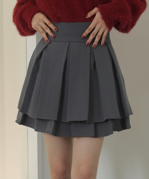 WEGO/【25年秋冬新作】ハイウエスト2段プリーツスカパン（スカート