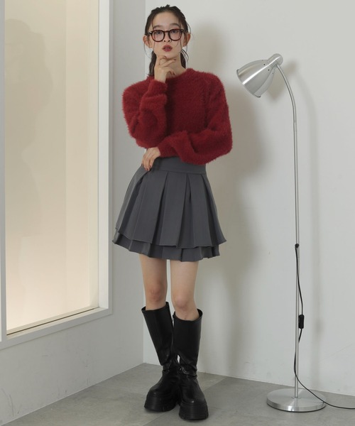 WEGO(ウィゴー)の「WEGO/ハイウエスト2段プリーツスカパン(スカート・レディース・グレー/ブラック・FREE)」の4枚目の写真