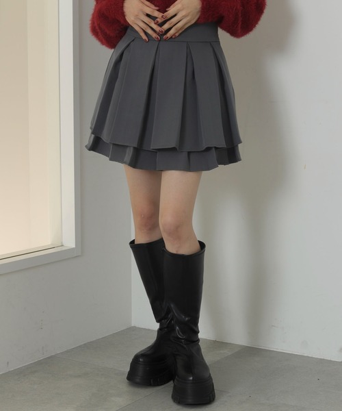 WEGO(ウィゴー)の「WEGO/ハイウエスト2段プリーツスカパン(スカート・レディース・グレー/ブラック・FREE)」の7枚目の写真