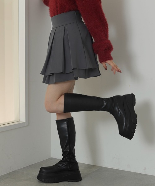 WEGO(ウィゴー)の「WEGO/ハイウエスト2段プリーツスカパン(スカート・レディース・グレー/ブラック・FREE)」の11枚目の写真