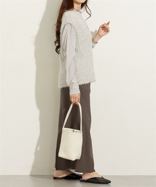 nissen（ニッセン）の「ブラッシュフェザーＶネックベスト（ベスト・レディース・ライトグレー/ブラック・M/L/LL）」の5枚目の写真