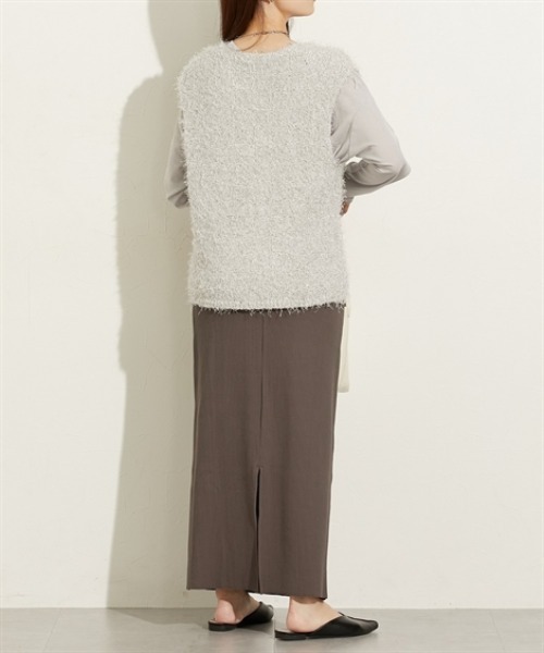 nissen（ニッセン）の「ブラッシュフェザーＶネックベスト（ベスト・レディース・ライトグレー/ブラック・M/L/LL）」の6枚目の写真