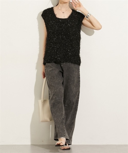 nissen（ニッセン）の「ブラッシュフェザーＶネックベスト（ベスト・レディース・ライトグレー/ブラック・M/L/LL）」の7枚目の写真