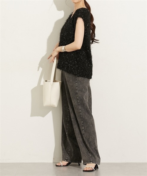 nissen（ニッセン）の「ブラッシュフェザーＶネックベスト（ベスト・レディース・ライトグレー/ブラック・M/L/LL）」の9枚目の写真