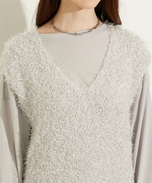 nissen（ニッセン）の「ブラッシュフェザーＶネックベスト（ベスト・レディース・ライトグレー/ブラック・M/L/LL）」の11枚目の写真