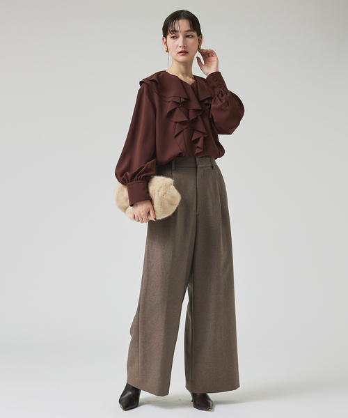 qualite（カリテ）の「ダブルラッフルブラウス/秋服/冬服/オフィスカジュアル（シャツ/ブラウス・レディース・オフホワイト/ワイン・フリー）」の19枚目の写真