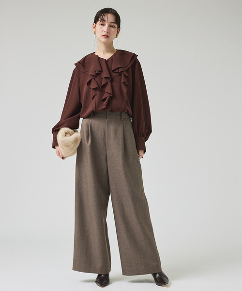 qualite（カリテ）の「ダブルラッフルブラウス/秋服/冬服/オフィスカジュアル（シャツ/ブラウス・レディース・オフホワイト/ワイン・フリー）」の20枚目の写真