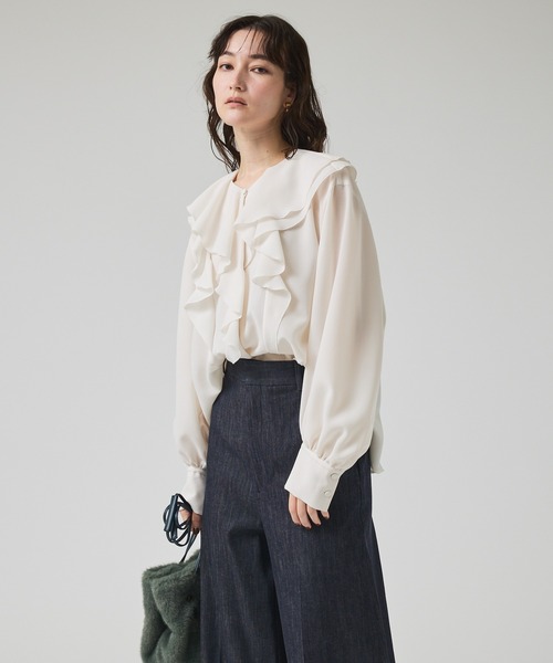 qualite（カリテ）の「ダブルラッフルブラウス/秋服/冬服/オフィスカジュアル（シャツ/ブラウス・レディース・オフホワイト/ワイン・フリー）」の12枚目の写真