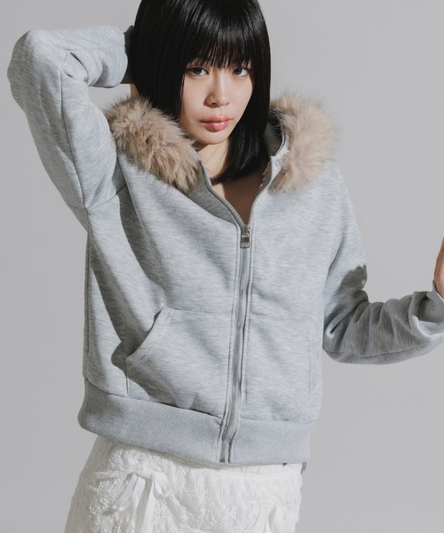 Faux Fur Trim Zip-Up Hoodie / フェイクファー付き 2WAYジップアップ