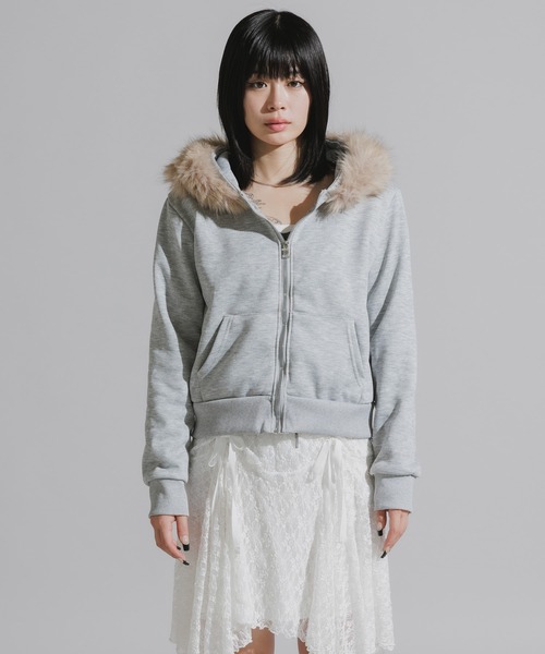 Faux Fur Trim Zip-Up Hoodie / フェイクファー付き 2WAYジップアップ