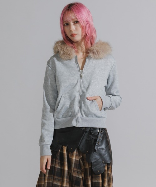 Faux Fur Trim Zip-Up Hoodie / フェイクファー付き 2WAYジップアップ