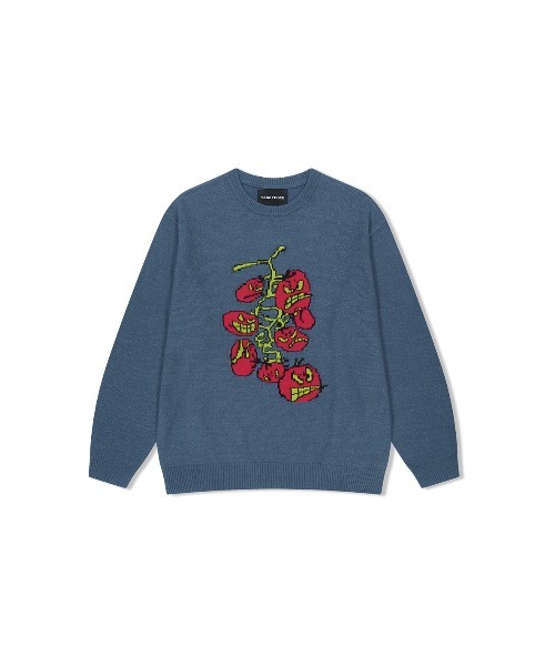 YESEYESEE（イエスアイシー）の「Cherry Tomatoes Graphic Knit Pullover（ニット/セーター・メンズ・ブラウン/ネイビー・L/M/S/XL）」の2枚目の写真