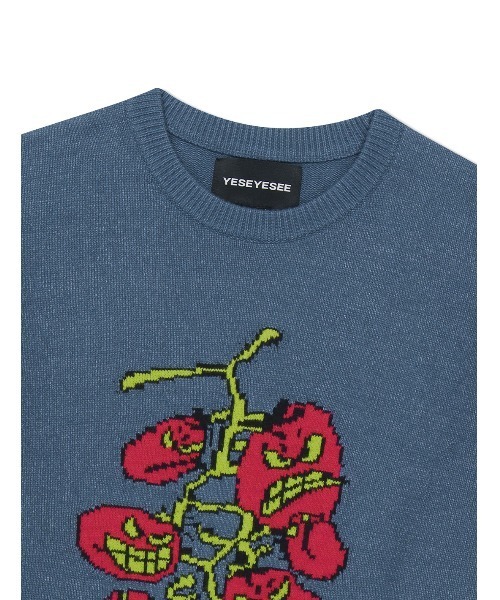 YESEYESEE（イエスアイシー）の「Cherry Tomatoes Graphic Knit Pullover（ニット/セーター・メンズ・ブラウン/ネイビー・L/M/S/XL）」の12枚目の写真